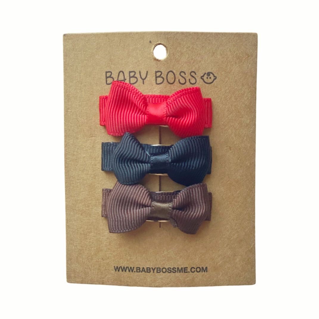 Baby Boss - Baby Mini Hair Bow Clip Set - Red/Black/Brown - 3 Pcs