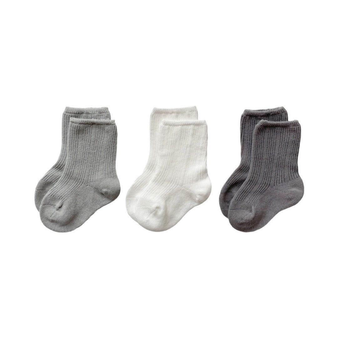 Baby Boss - 3pc-Set - Kids Cotton Socks - Light Grey/White/Dark Grey