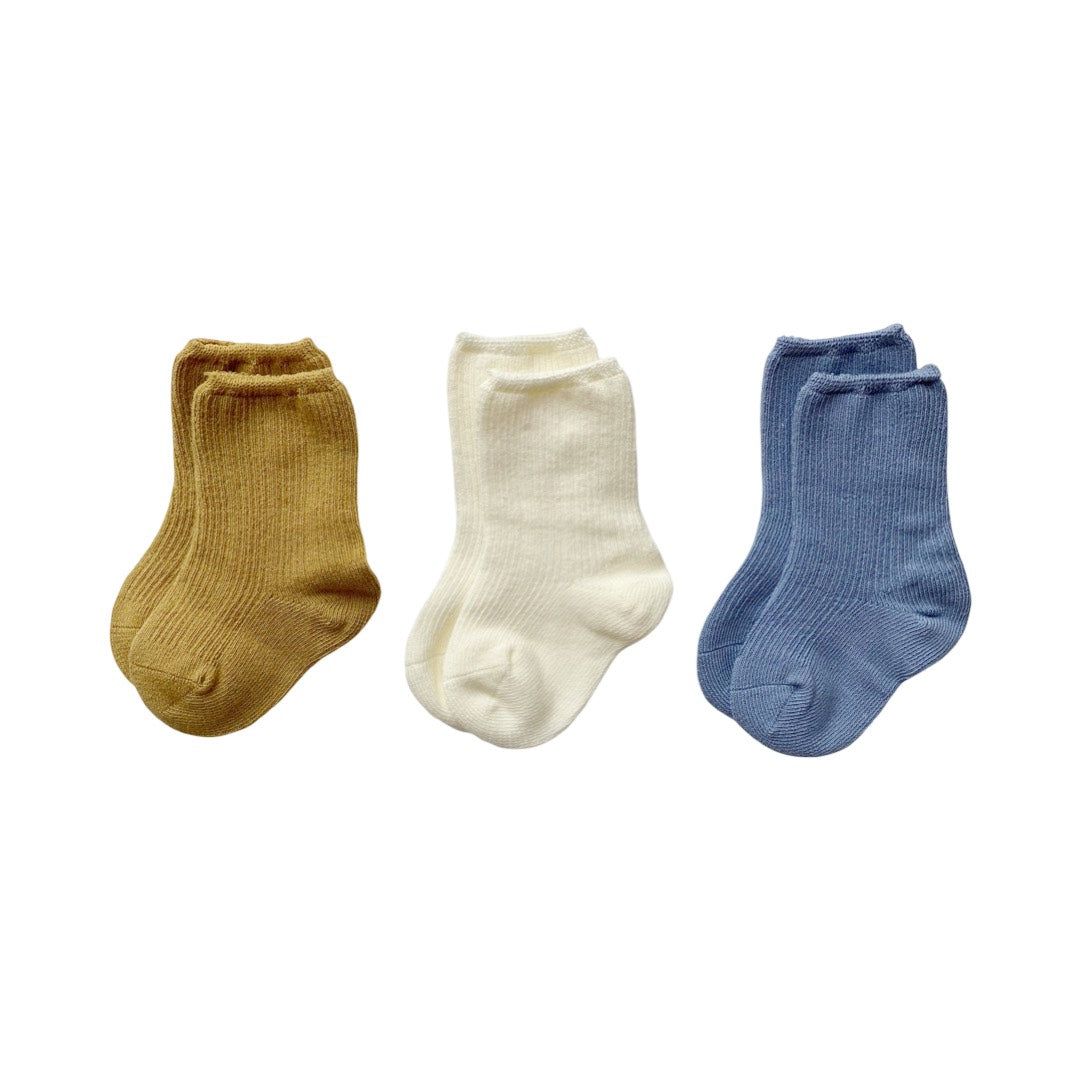 Baby Boss - 3pc-Set - Kids Cotton Socks - Mustard Yellow/White/Blue