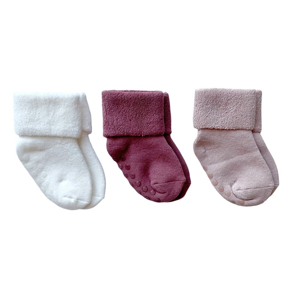 Baby Boss - 3pc-Set - Cotton Non-slip Socks - White/Fuschia/Pink