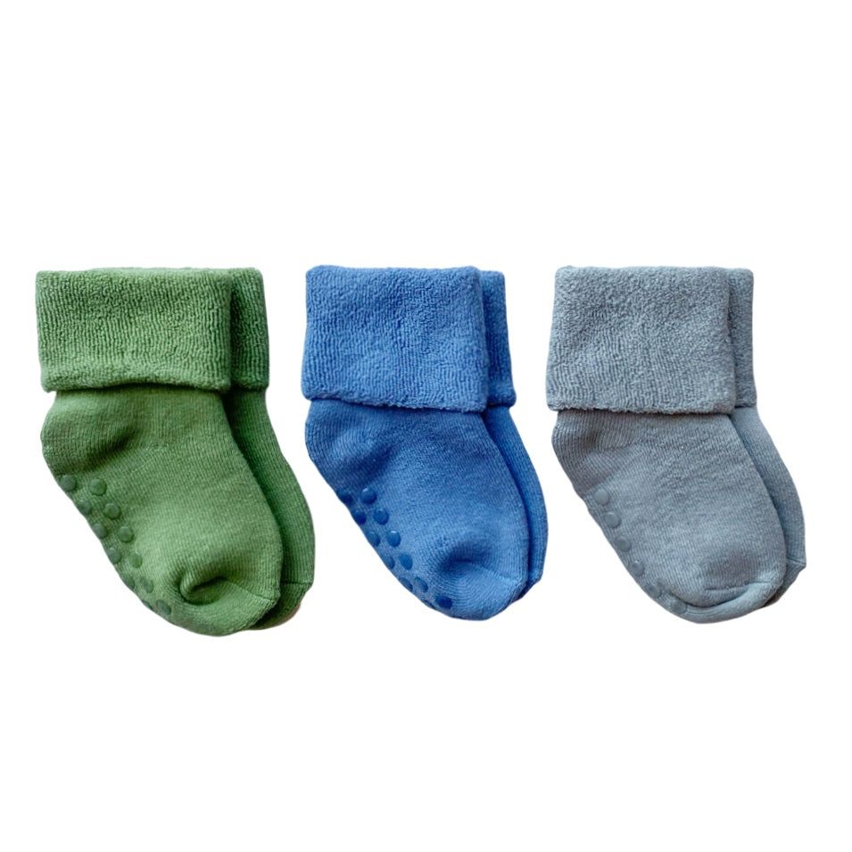 Baby Boss - 3 pc-Set - Cotton Non-slip Socks - Green/Blue/Grey