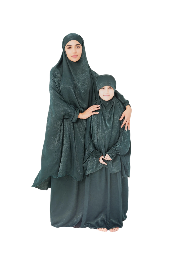 The Modest Company - 4pc-Set - Matchi Jilbab Top And Skirt - Dark Green Velvet