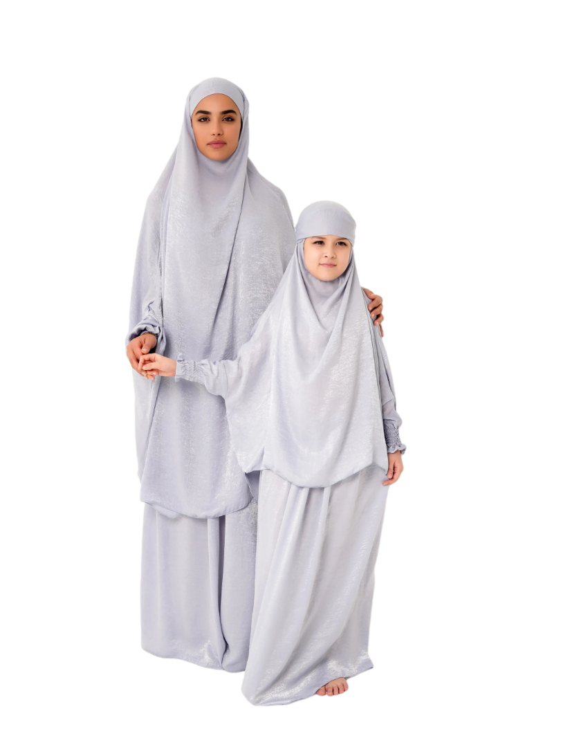 The Modest Company - 4pc-Set - Matchi Jilbab Top And Skirt - Silver Grey Velvet