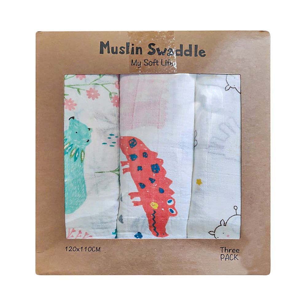 Pixie - Muslin Blankets For Newborn Baby Pack of 3 - Crocodile, Bear