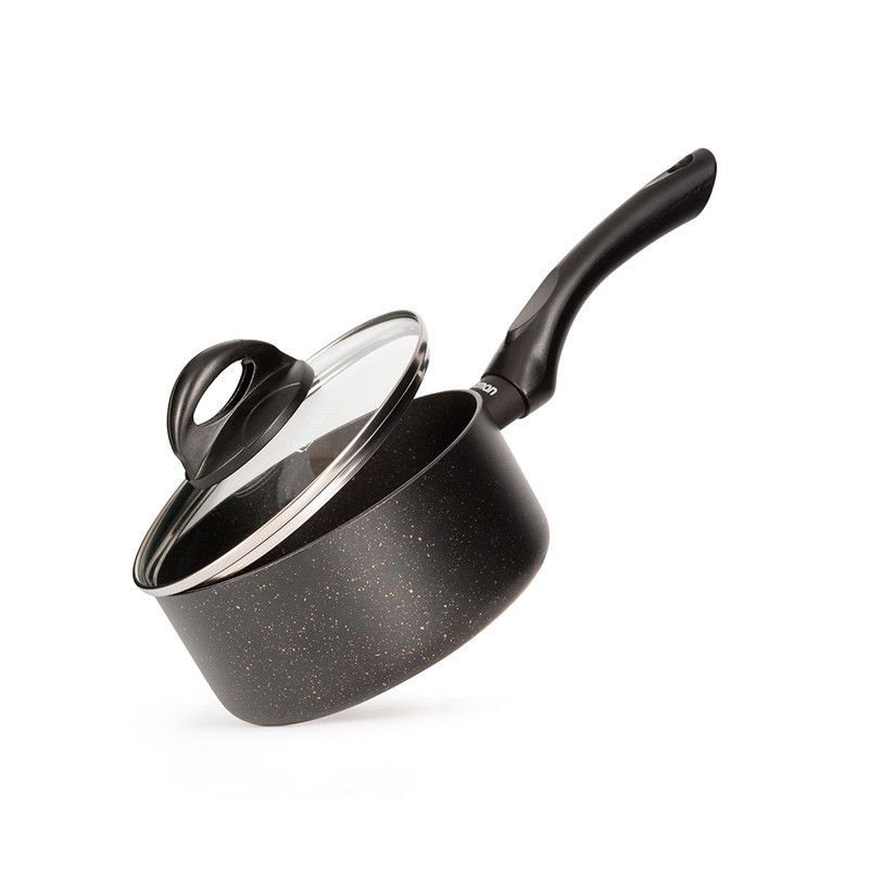 Fissman - Forde Series Aluminum Saucepan With Glass Lid - Black - 1.5L