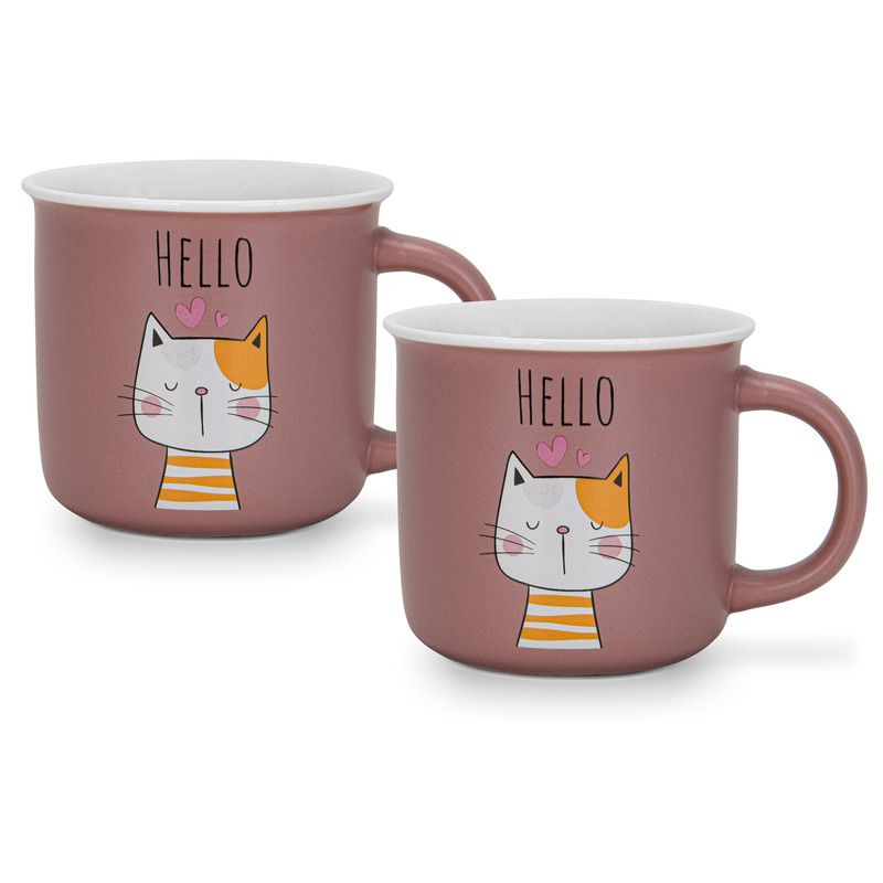 Fissman - Hello Printed Coffee Mug Set - 380 ml - Pack of 2