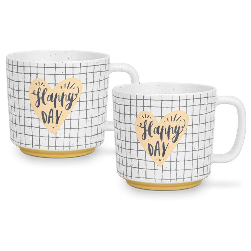 Fissman - Happy Day Checked Coffee Mug Set - 490 ml - Pack of 2