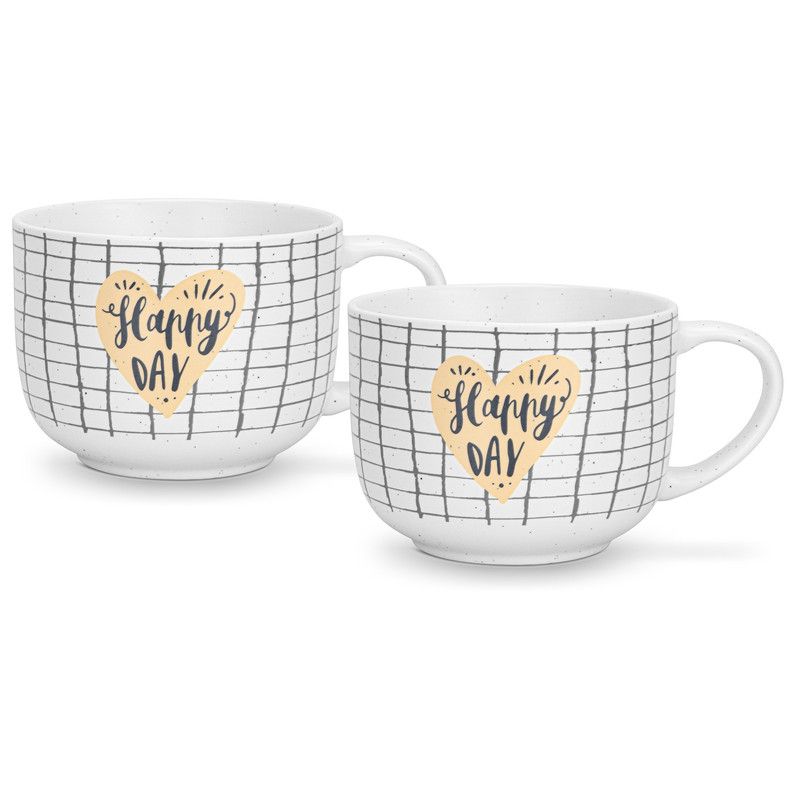 Fissman - Happy Day Checked Coffee Mug Set - 580 ml - Pack of 2