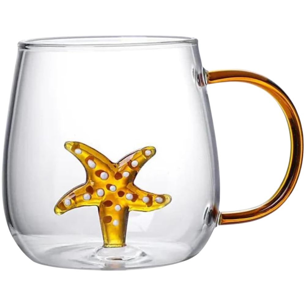 1Chase - Borosilicate 3-Dimensional Coffee Cup With Handle - Star Fish - 300 ml