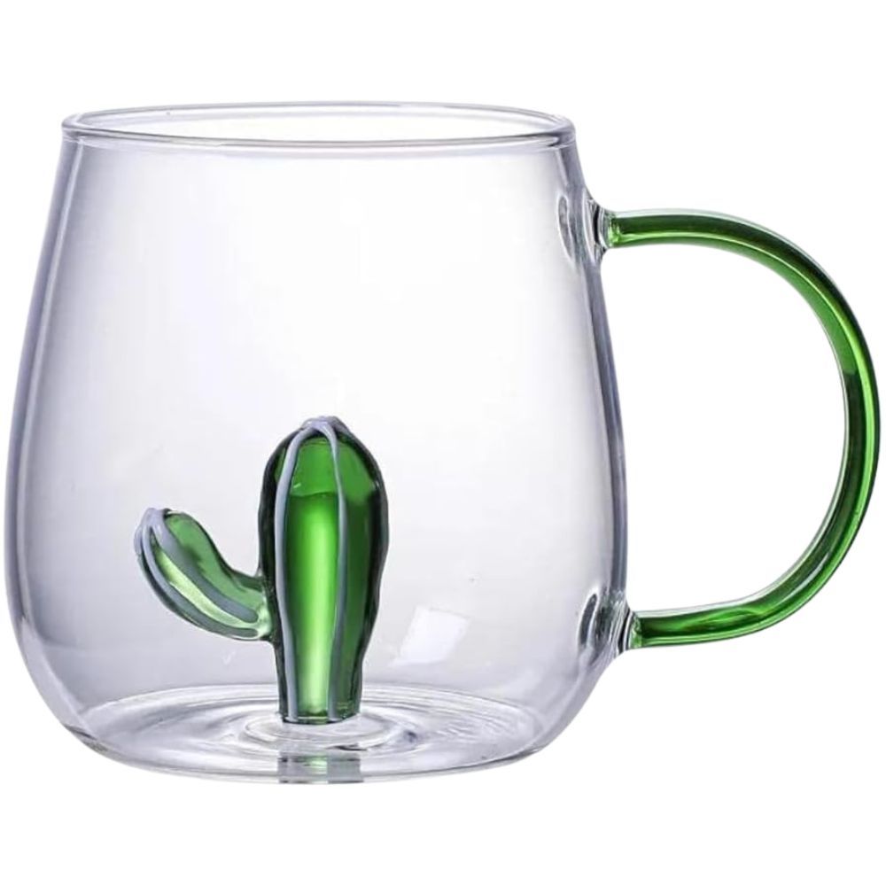 1Chase - Borosilicate 3-Dimensional Coffee Cup With Handle - Cactus - 300 ml