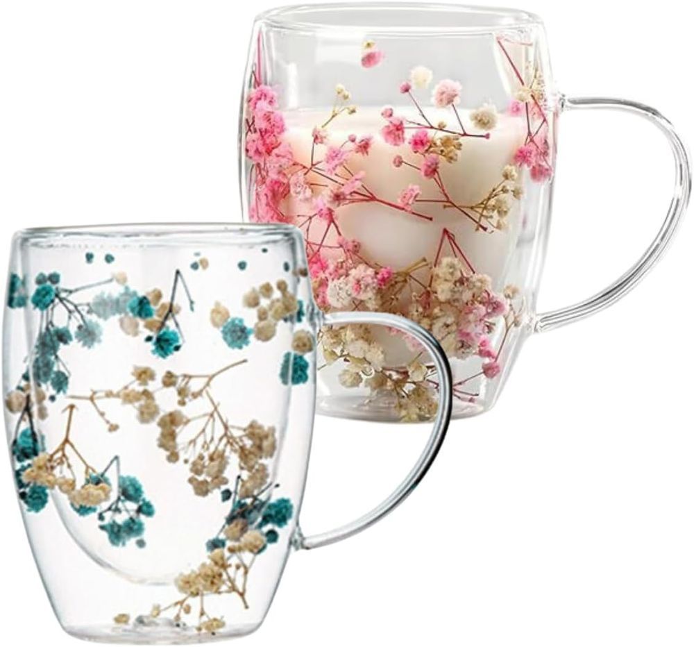 1Chase - Borosilicate Double Wall Flower Coffee Cup - 2pcs