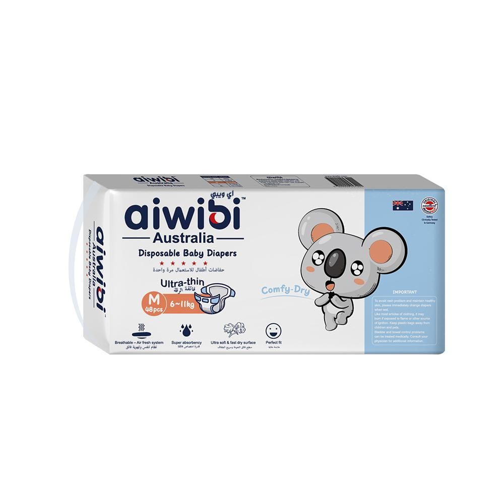 Aiwibi - Comfy Dry Baby Diapers - 6-11kg - 48pcs - Medium