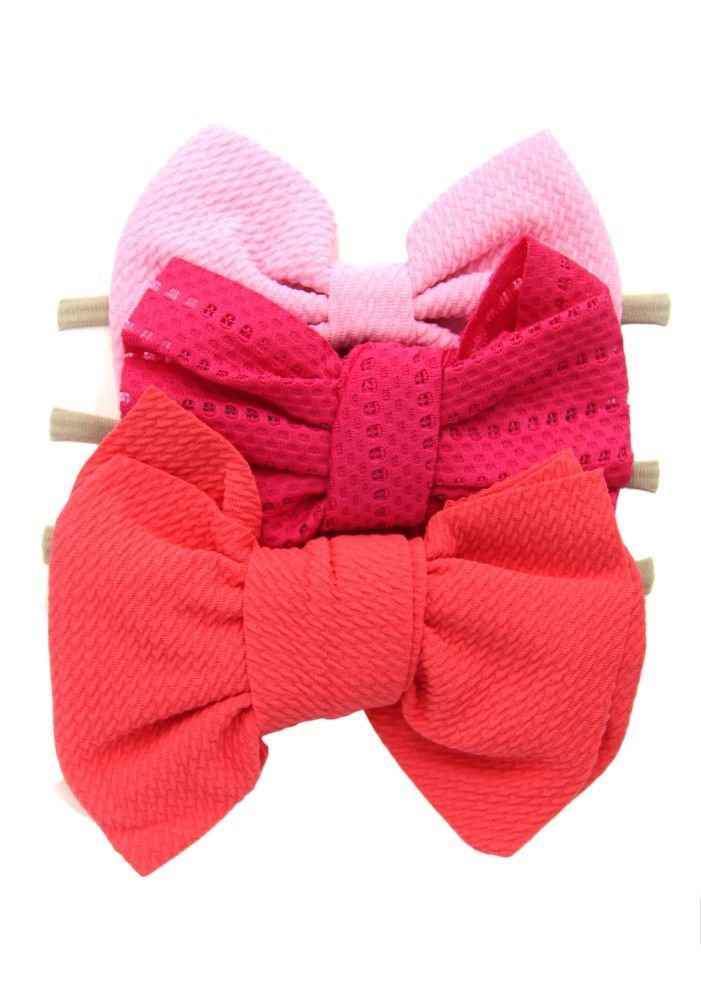 Bambimici - Lara Assorted Ribbon Bow Headband For Babies - Baby Pink, Hot Pink, Pomelo Pink