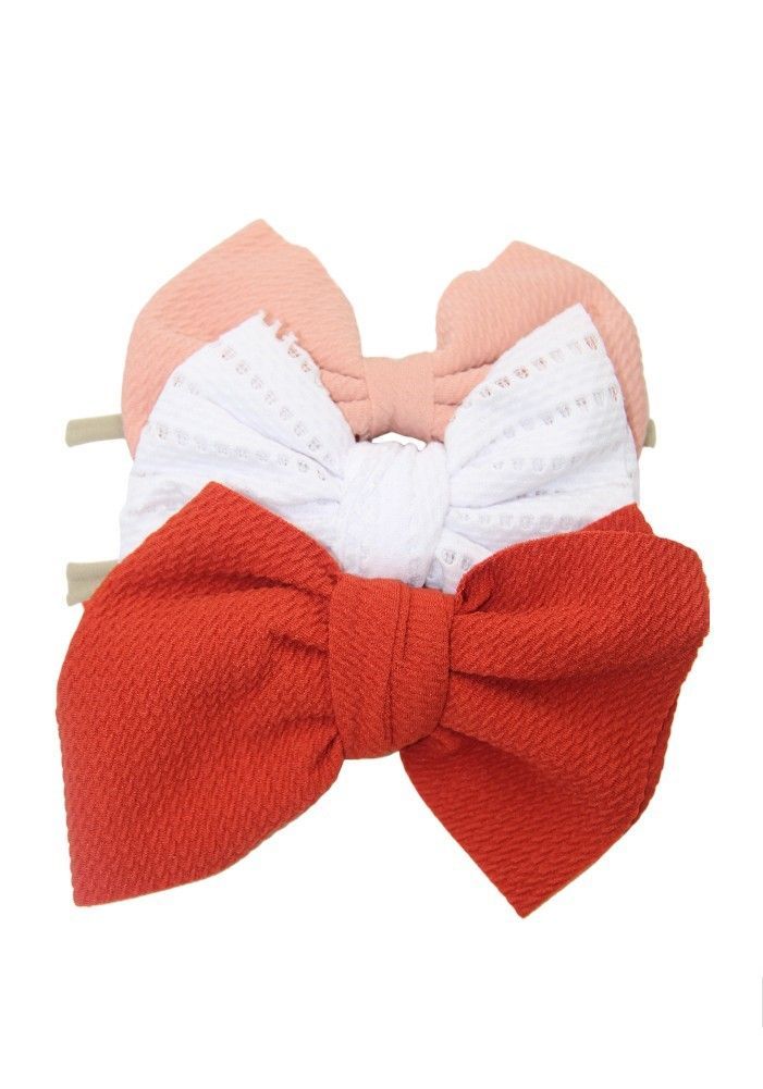 Bambimici - Babies Lara Ribbon Bow Headband - Peach/White/Dark Orange - 3 Pcs