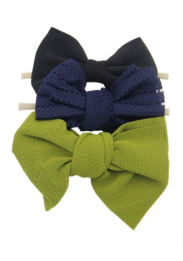 Bambimici - Lara Ribbon Bow Headband For Babies - Black/Navy Blue/Lime Green - 3 Pcs