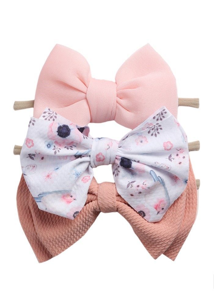 Bambimici - Mona Ribbon Bow Headband For Babies - Peach/Old Rose - 3 Pcs