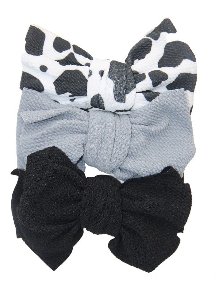 Bambimici - Mira Big Ribbon Bow Headband For Babies - Animal Pint/Grey/Black - 3 Pcs