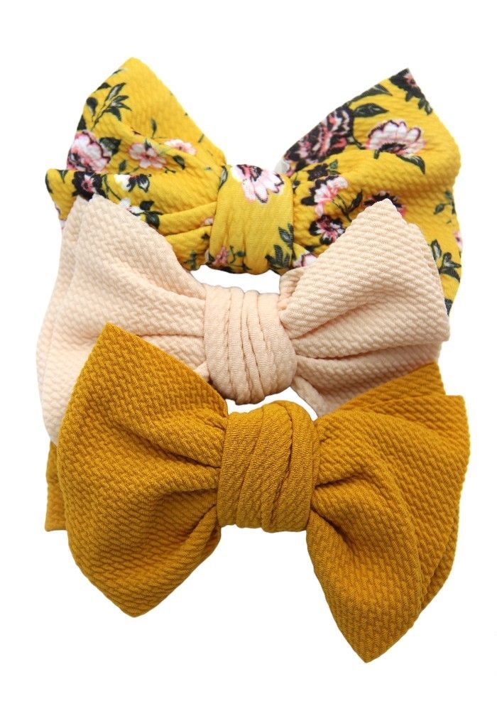 Bambimici - Mira Big Ribbon Bow Headband For Babies - Yellow/Pink/Brown - 3 Pcs