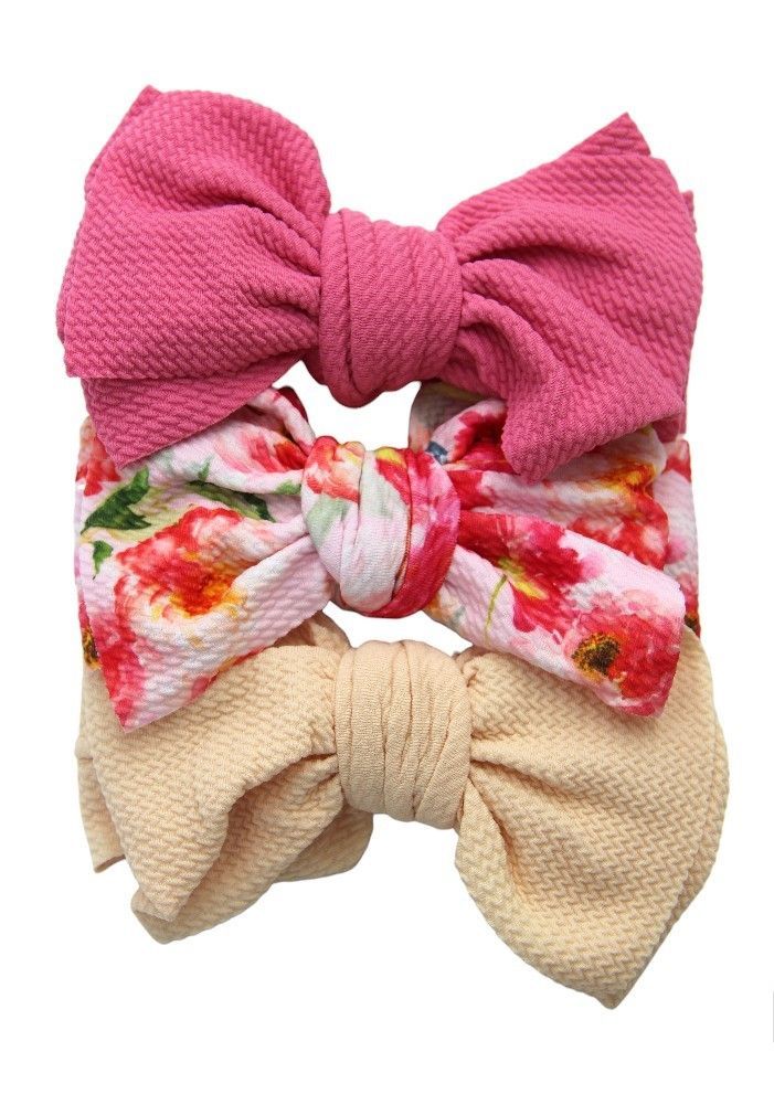 Bambimici - Mira Big Ribbon Bow Headband For Babies - Baby Pink/Beige - 3 Pcs