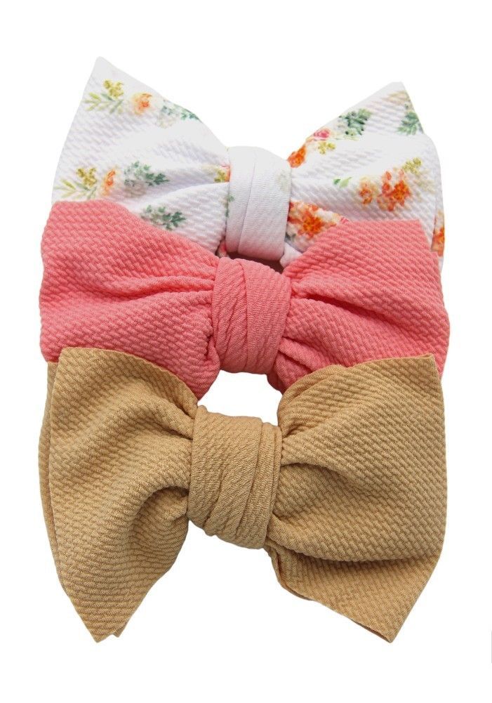 Bambimici - Mira Big Ribbon Bow Headband For Babies - White/Pink/Brown - 3 Pcs