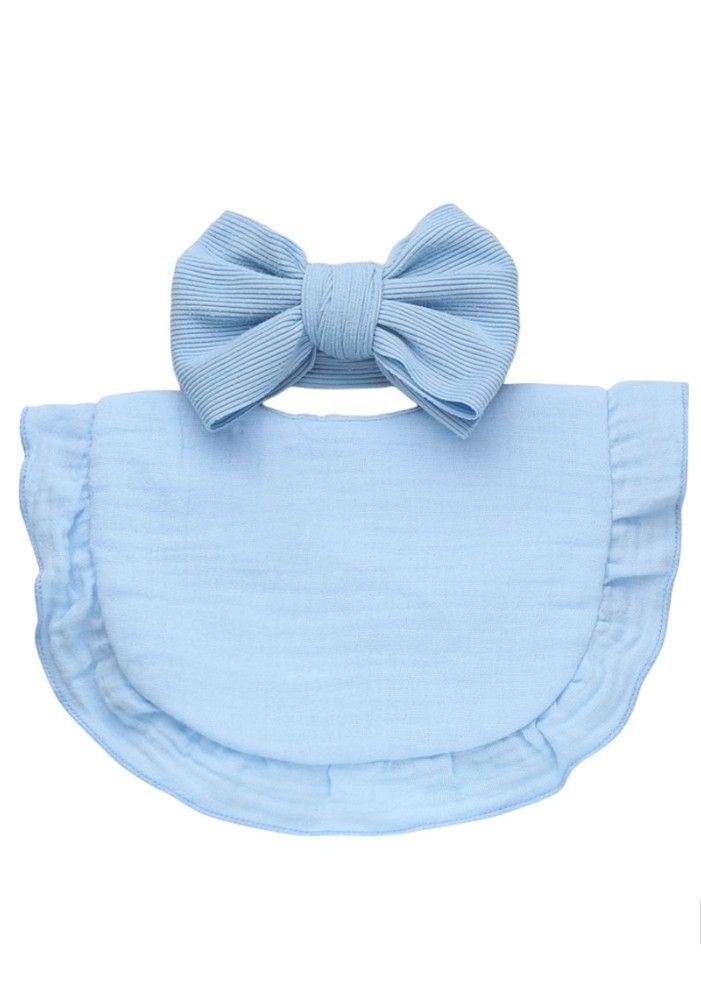 Bambimici - Ava Small Ribbon Headband And Baby Bib Set - Baby Blue