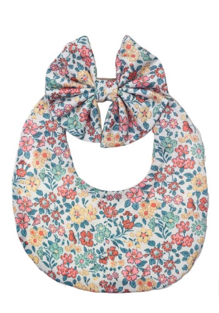 Bambimici - Luna Floral Ribbon Headband & Baby Bib Set - Multicolor - 2 Pcs