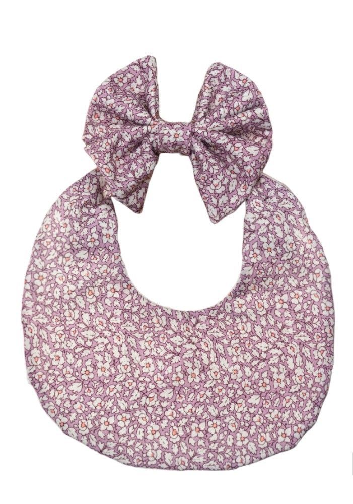 Bambimici - Luna Floral Ribbon Headband & Baby Bib Set - Dark Pink - 2 Pcs