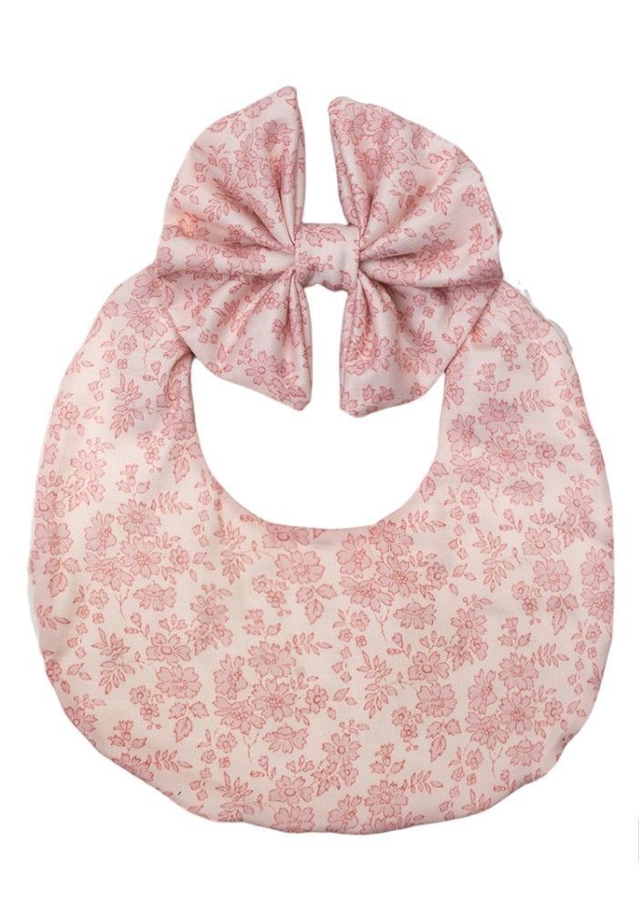 Bambimici - Luna Floral Ribbon Headband & Baby Bib Set - Light Pink - 2 Pcs