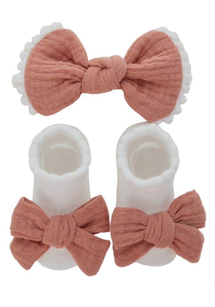 Bambimici - Anika Socks & Ribbon Bow Headband Set - Rust Orange