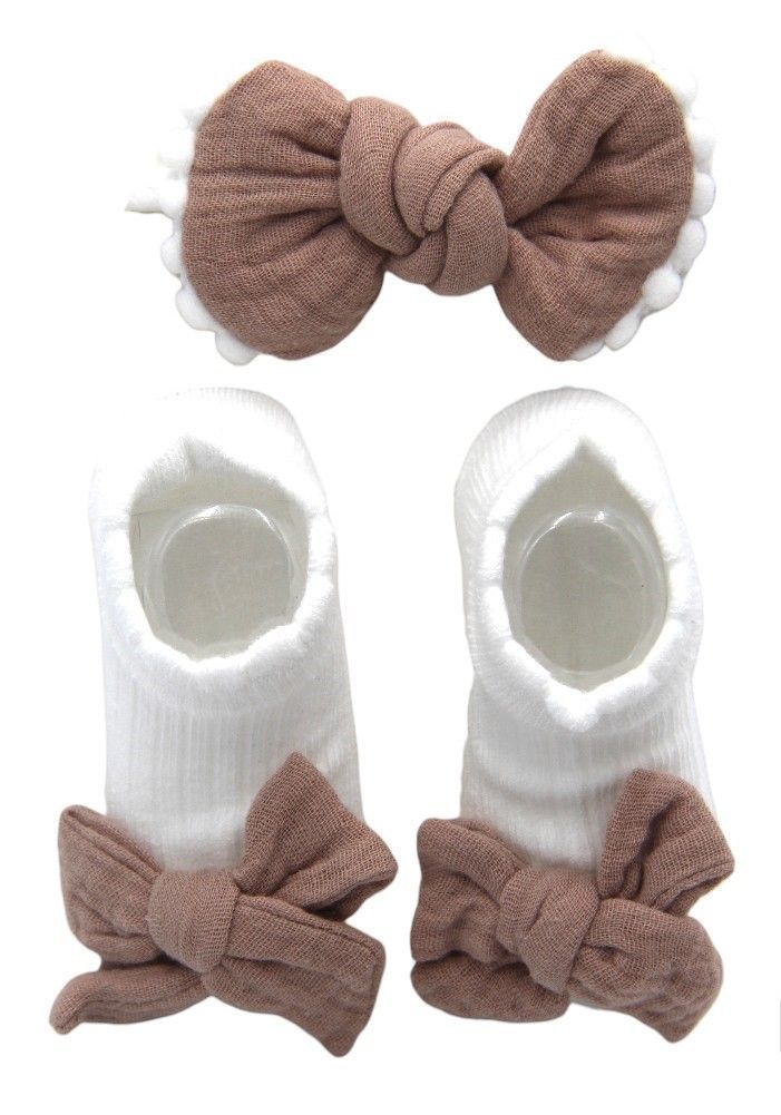 Bambimici - Anika Socks & Ribbon Bow Headband Set - Brown