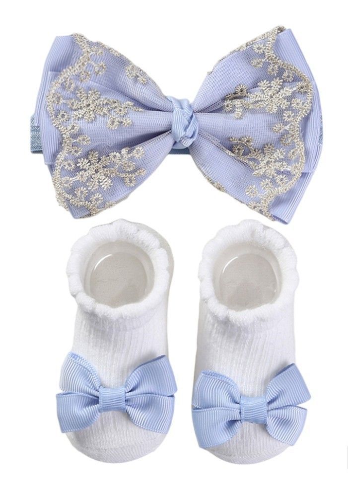 Bambimici - Aaliyah Socks & Cute Ribbon Big Bow Headband Set - Blue