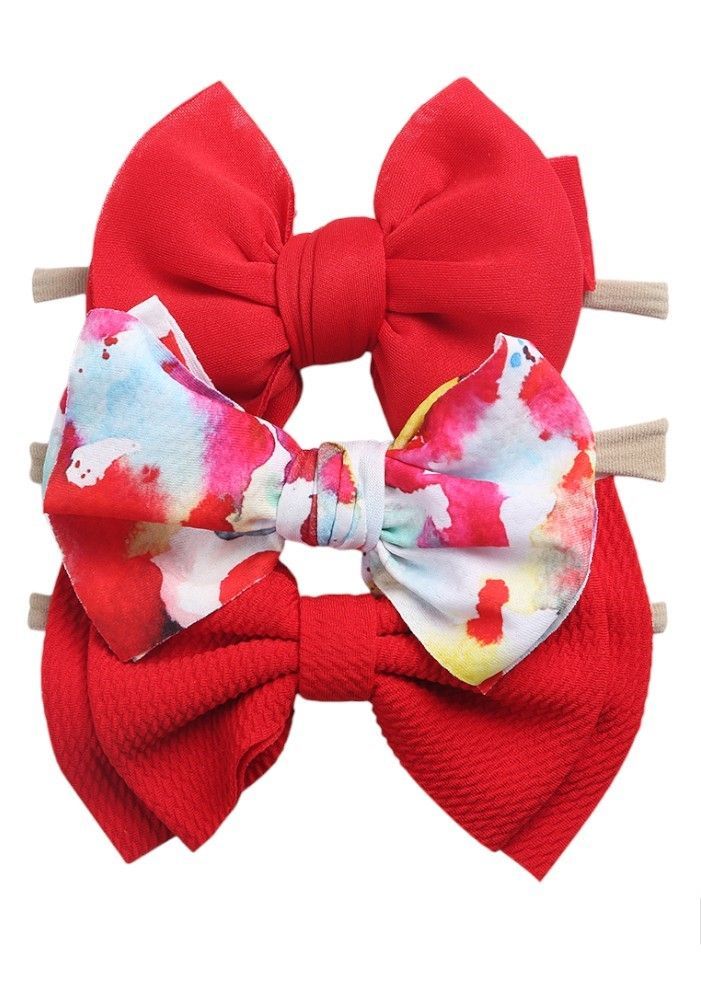 Bambimici - Dalia Assorted Ribbon Bow Headband For Babies - Printed/Red