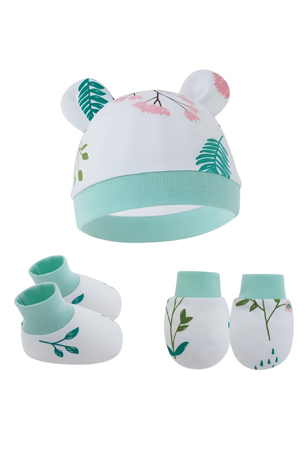 Bambimici - 3pc-Set - Baby Cozy Beanie, Mittens & Booties - K - Green