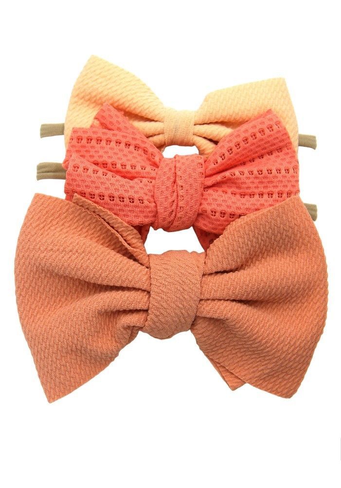 Bambimici - Dana Assorted Ribbon Bow Headband For Babies - Orange, Pomelo Pink, Cream