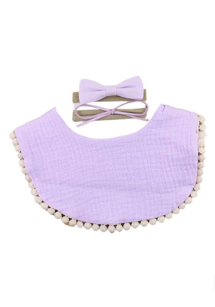 Bambimici - Sophia Set Of Baby Bib And Ribbon Headband - Lavander