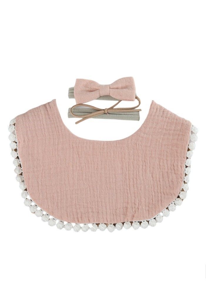 Bambimici - Sophia Set Of Baby Bib And Ribbon Headband - Nude