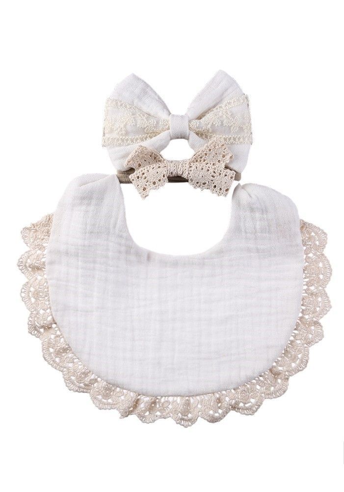 Bambimici - Camila Ribbons Headband And Baby Bib Set -White