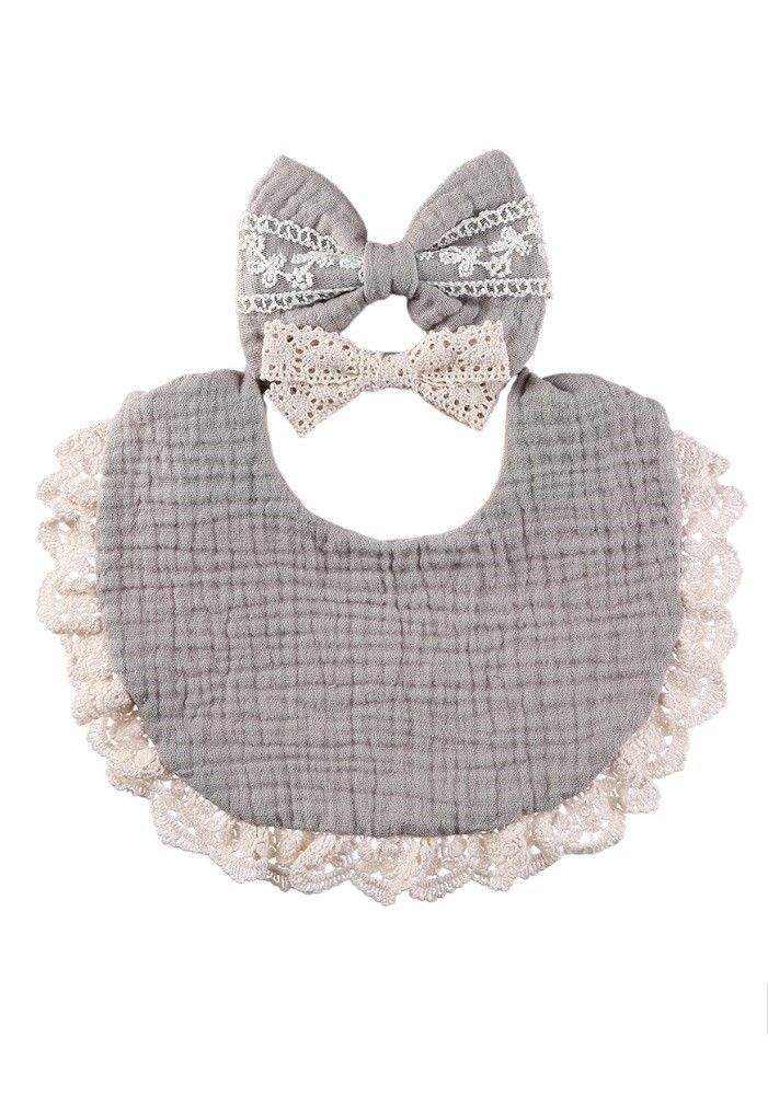 Bambimici - Camila Ribbons Headband And Baby Bib Set - Grey