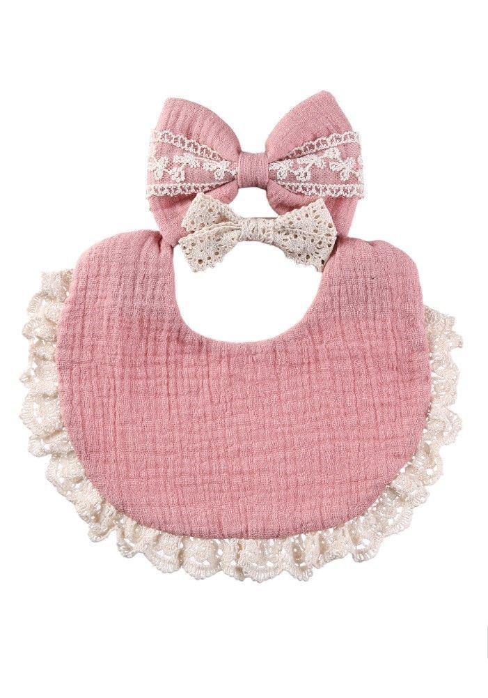 Bambimici - Camila Ribbons Headband And Baby Bib Set - Pink