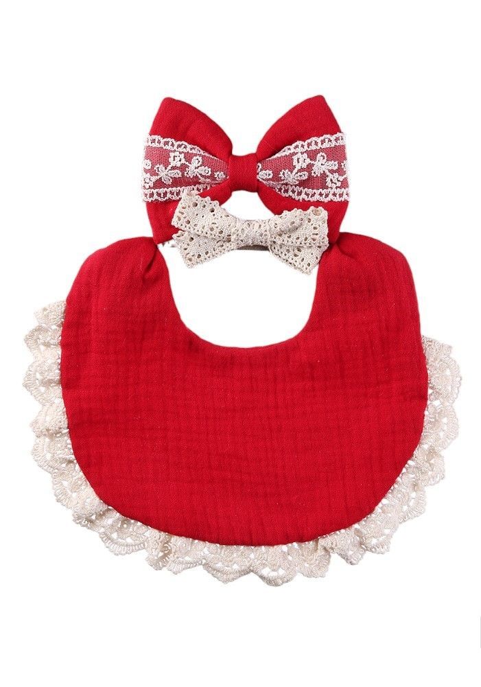 Bambimici - Camila Ribbons Headband And Baby Bib Set - Red