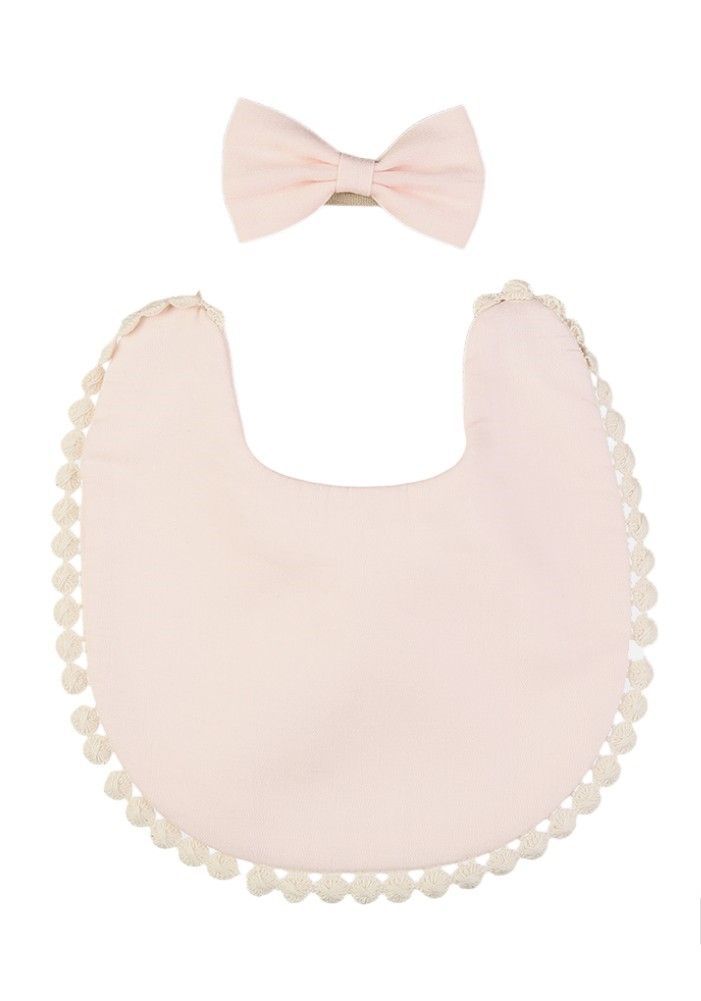 Bambimici - Stealla Small Ribbon Headband And Baby Bib - Baby Pink