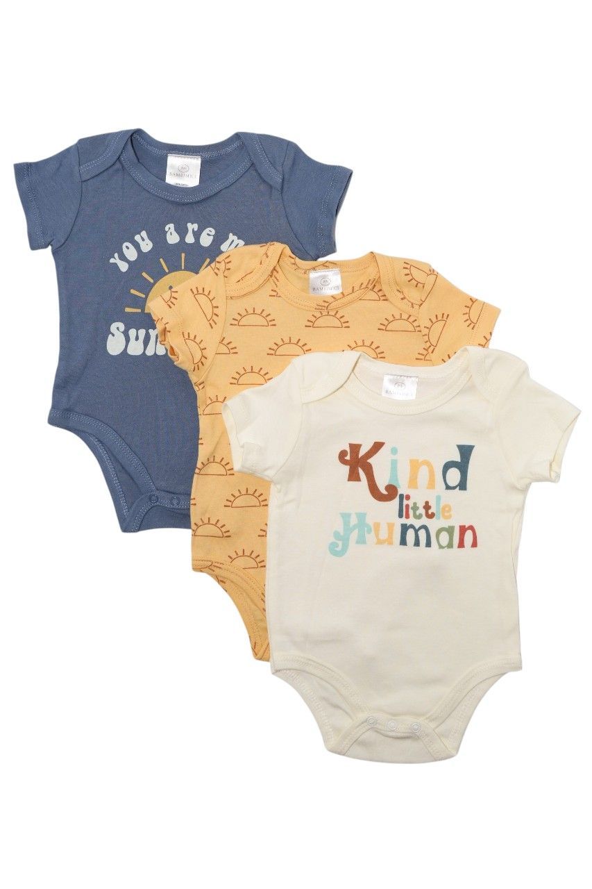 Bambimici - 3pc-Set - Baby Printed Bodysuit - Blue/Yellow/White