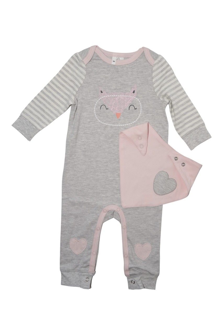 Bambimici - 2-piece Baby Owl Cozy Romper Set – Grey & Pink