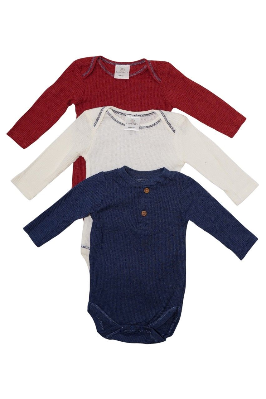 Bambimici - 3pc-Set - Solid Plain Long Sleeve Bodysuit - Multicolor