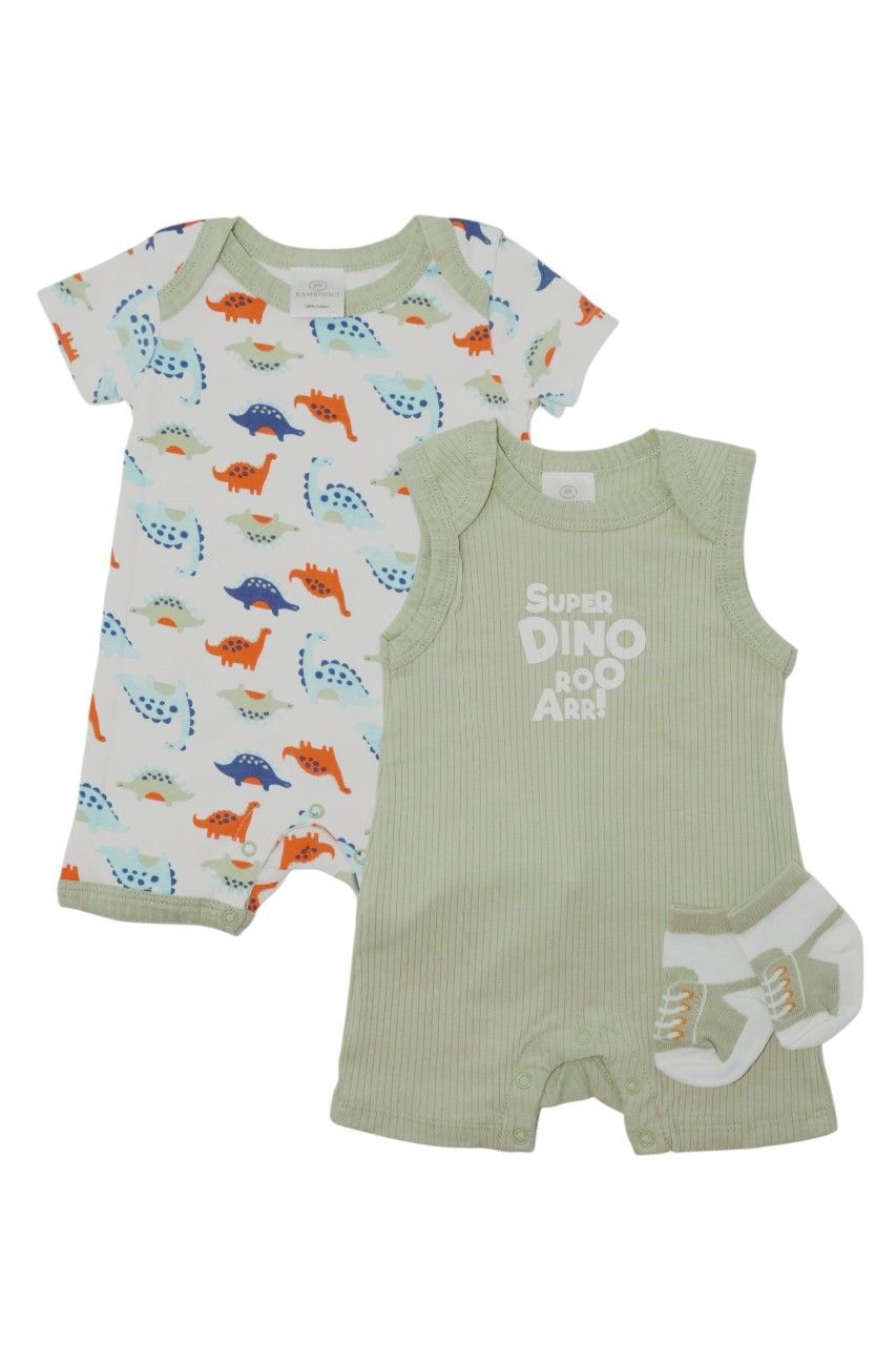 Bambimici - 2pc-Set - Boy's Dinosaur Printed Bodysuit - Multicolor