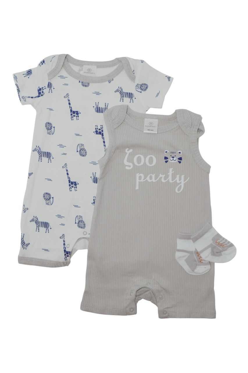 Bambimici - 2pc-Set - Boy's Giraffe Printed Bodysuit - Grey