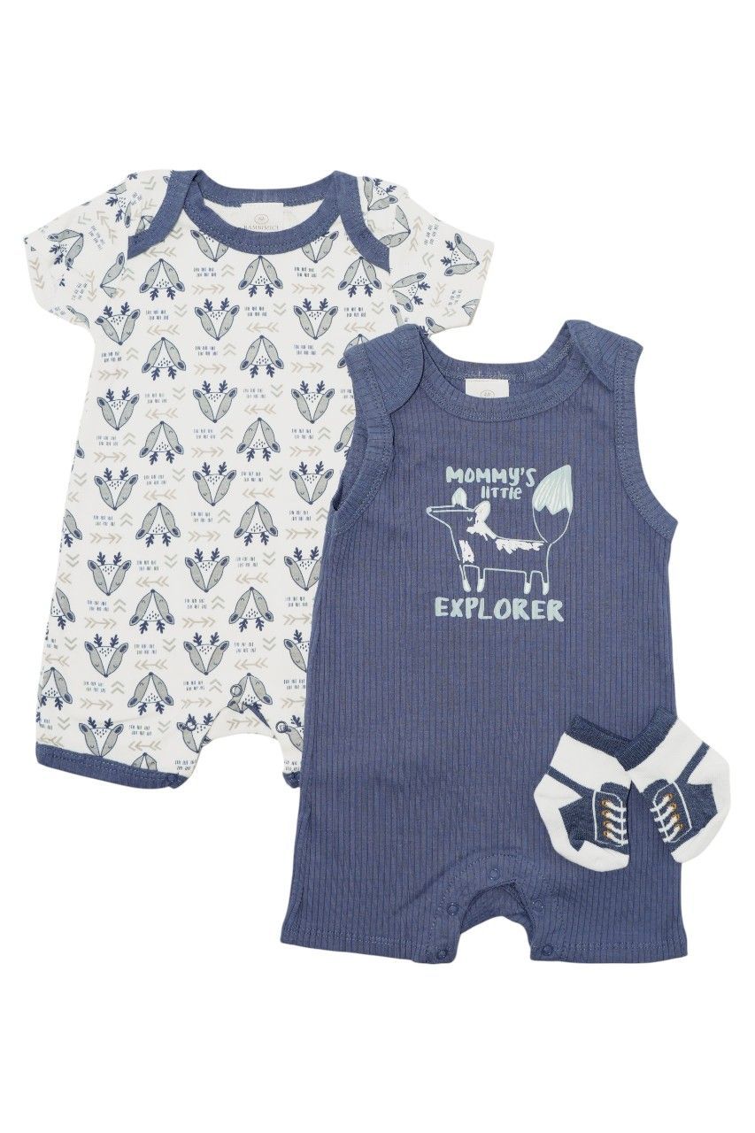 Bambimici - 2pc-Set - Boy's Animal Printed Bodysuit - Dark Blue