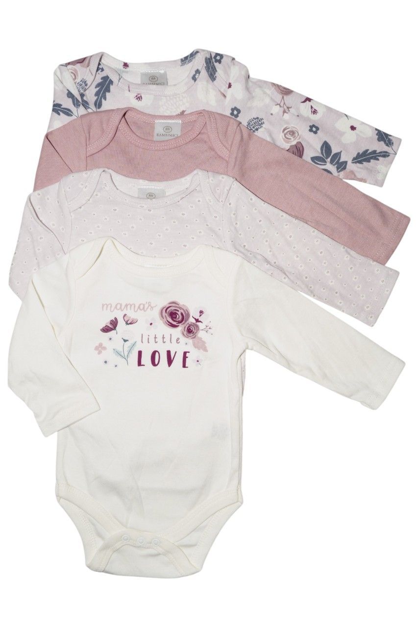 Bambimici - 4pc-Set - Mama's Little Love Flower Print Long Sleeve Baby Bodysuits