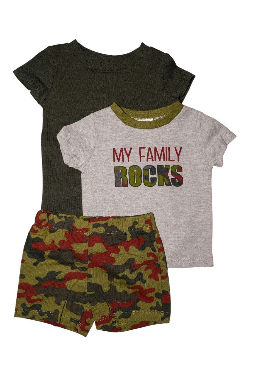 Bambimici - 3pc-Set - Army Print Baby Bodysuit With Shorts