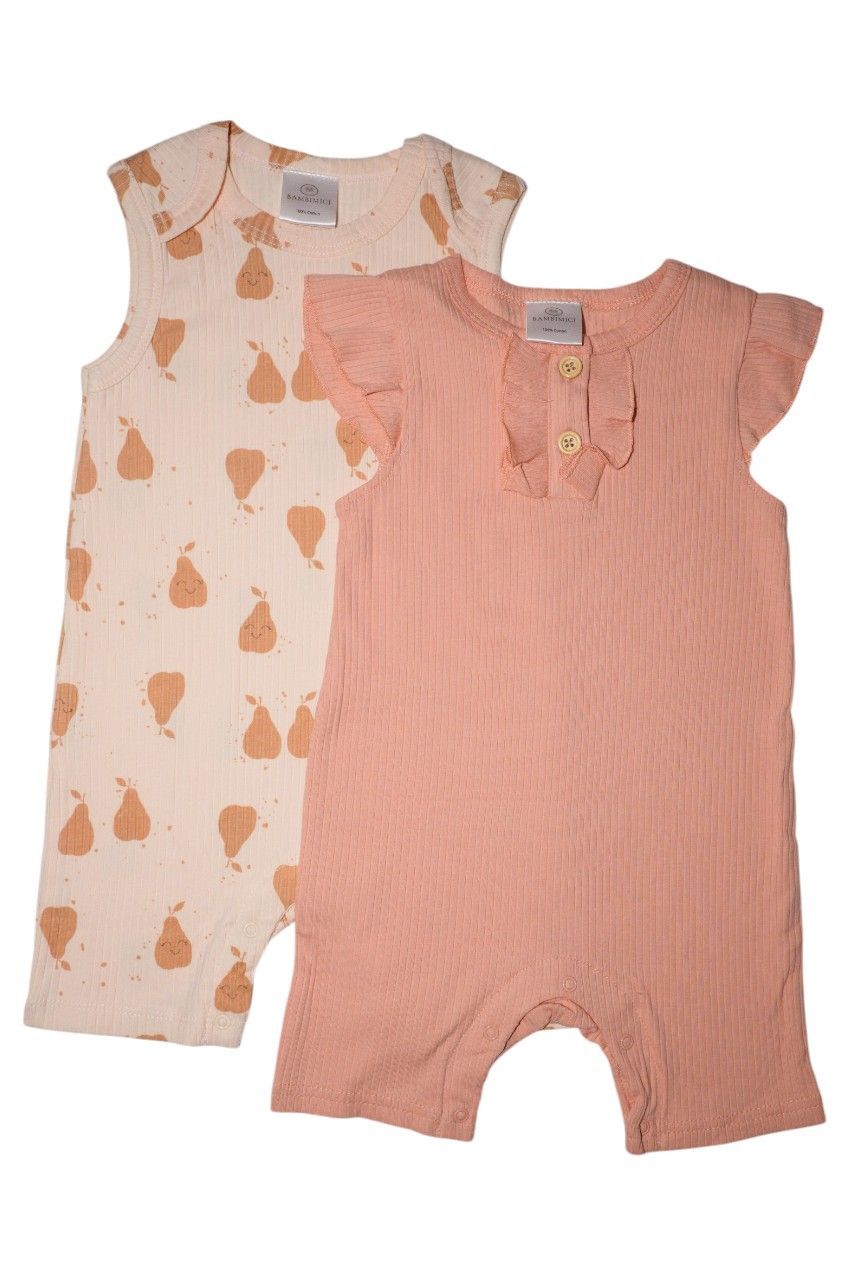 Bambimici - 2pc-Set - Athena Sleeveless Pear Print Baby Bodysuit - Peach